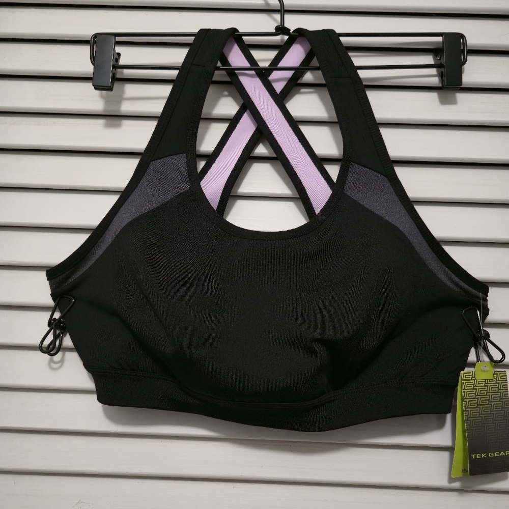 Tek Gear Women's Sports Bra Large Black & Pink Adjustable NWT